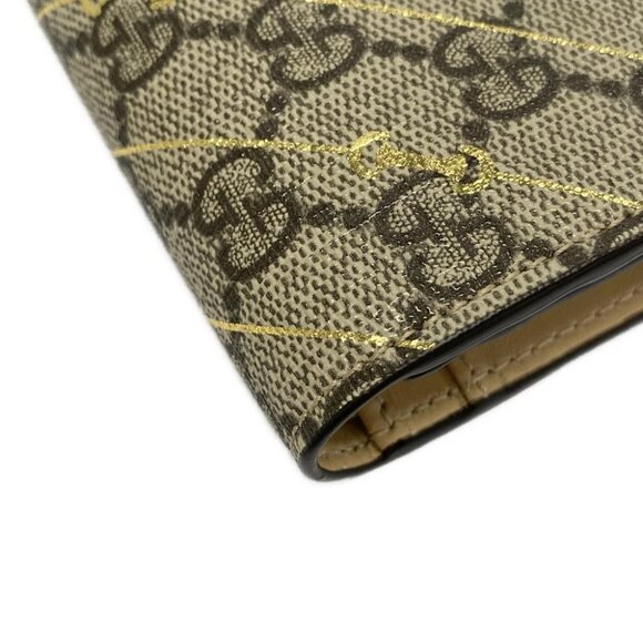 Auth GUCCI GG Supreme 774332 Beige Dark Brown Gold PVC Leather - Bifold Wallet - Picture 6 of 11